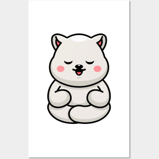 Cute baby polar bear meditation cartoon Posters and Art